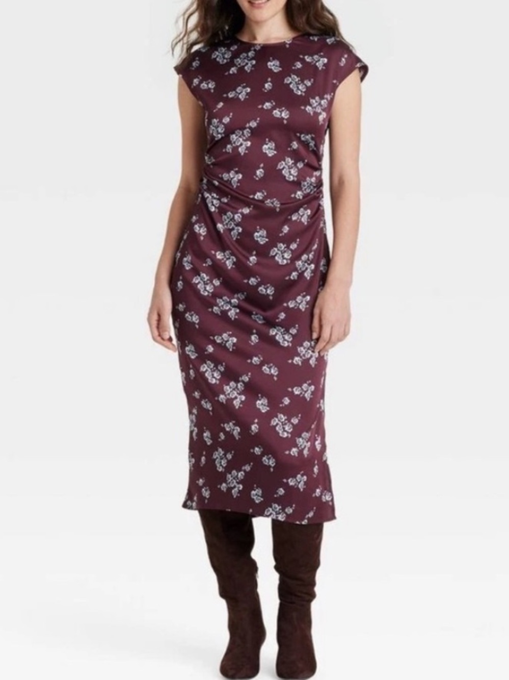 a new day Short Sleeve Ruched Midi Shift Dress